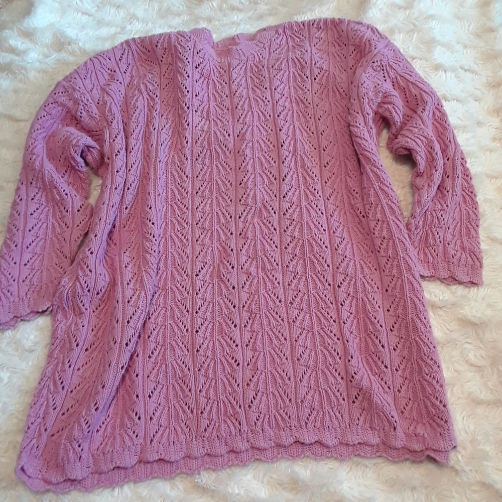 White Burgundy Knitted Sweater Long Sleeve LG